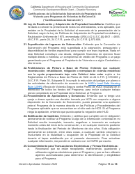 Certificaciones De La Solicitud De Subvencion De Propietario De Vivienda Para Programas De Viviendas De Recoverca - California (Spanish), Page 11