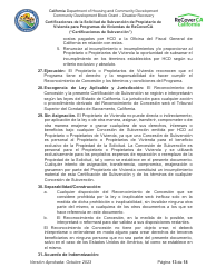 Certificaciones De La Solicitud De Subvencion De Propietario De Vivienda Para Programas De Viviendas De Recoverca - California (Spanish), Page 13