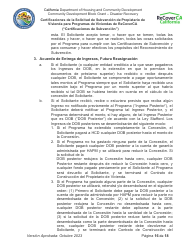 Certificaciones De La Solicitud De Subvencion De Propietario De Vivienda Para Programas De Viviendas De Recoverca - California (Spanish), Page 16