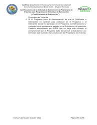 Certificaciones De La Solicitud De Subvencion De Propietario De Vivienda Para Programas De Viviendas De Recoverca - California (Spanish), Page 17