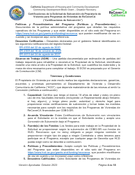 Certificaciones De La Solicitud De Subvencion De Propietario De Vivienda Para Programas De Viviendas De Recoverca - California (Spanish), Page 4
