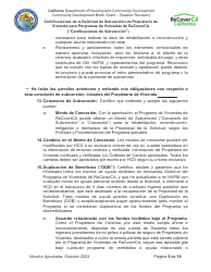 Certificaciones De La Solicitud De Subvencion De Propietario De Vivienda Para Programas De Viviendas De Recoverca - California (Spanish), Page 6