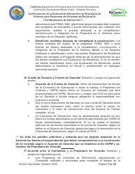 Certificaciones De La Solicitud De Subvencion De Propietario De Vivienda Para Programas De Viviendas De Recoverca - California (Spanish), Page 7
