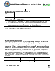 Document preview: Hcd Oor Household Zero Income Certification Form - California