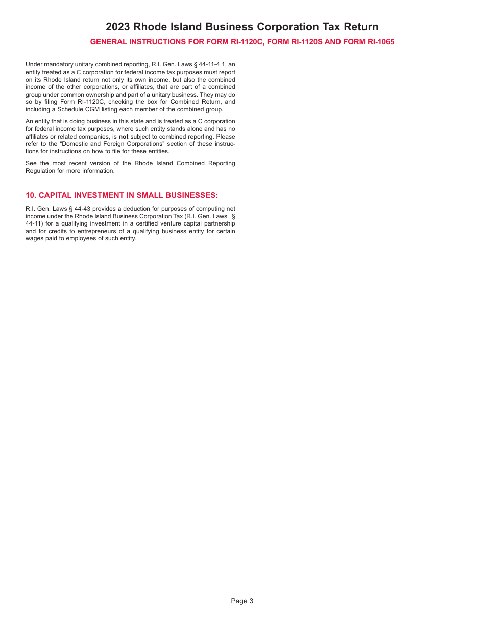 Instructions for Form RI-1120C, RI-1120S, RI-1065 - Rhode Island, Page 3