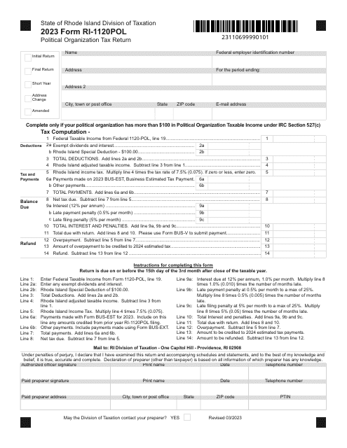 Form RI-1120POL 2023 Printable Pdf