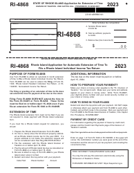 Document preview: Form RI-4868 Application for Automatic Extension of Time to File Rhode Island Individual Income Tax Return - Rhode Island, 2023