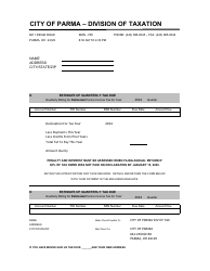 Document preview: Individual Estimate of Quarterly Tax Due - City of Parma, Ohio, 2024