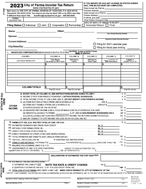 Form P-1040 Income Tax Return - City of Parma, Ohio, 2023