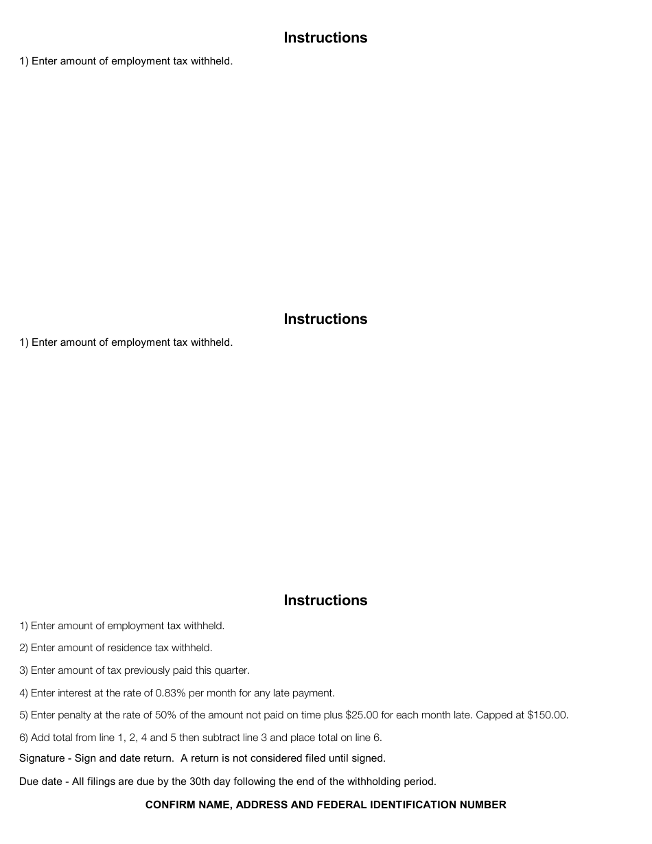 Form PW-12 (PW-1) Monthly / Quarterly Withholdings Form - City of Parma, Ohio, Page 8