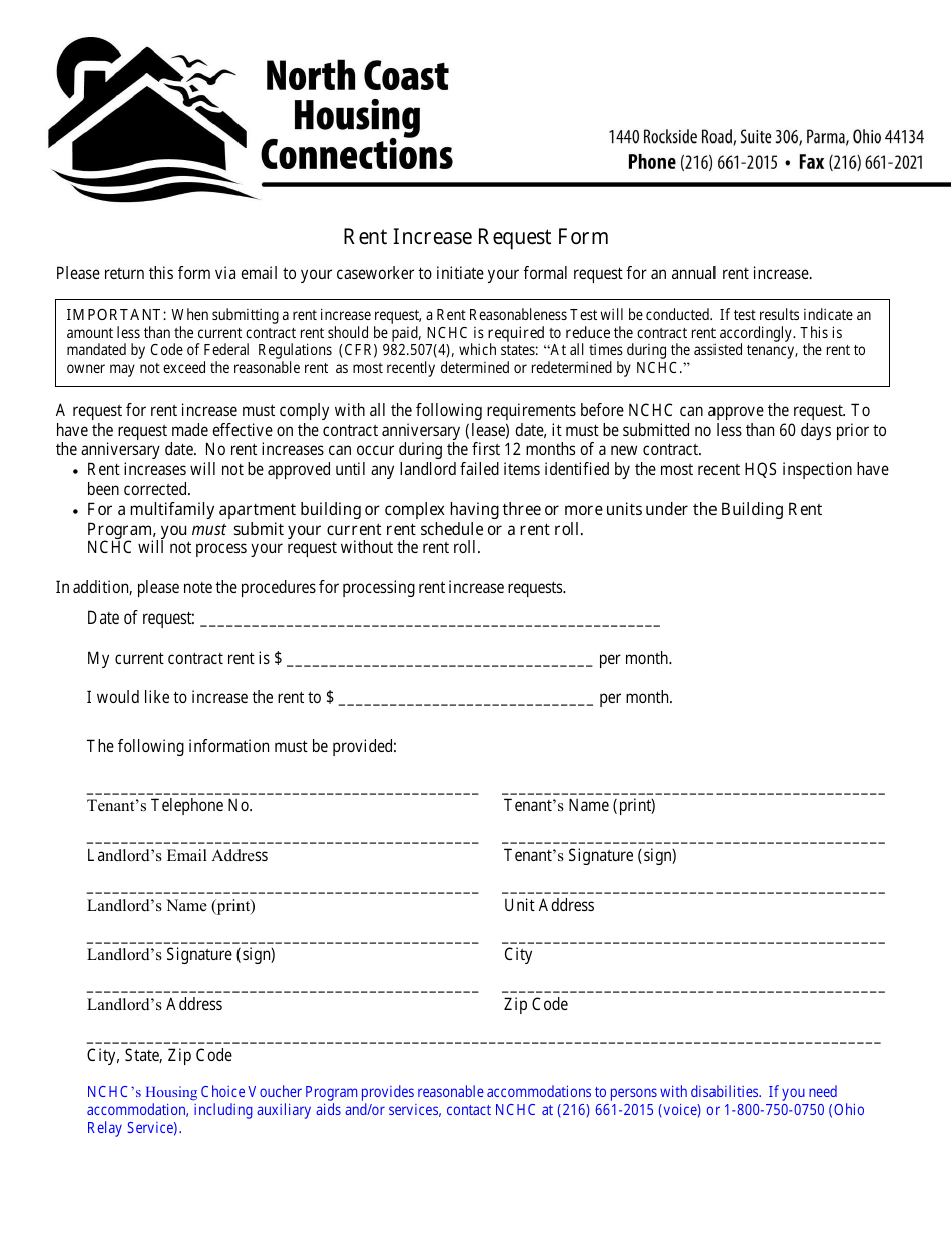 Rent Increase Request Form - City of Parma, Ohio, Page 1