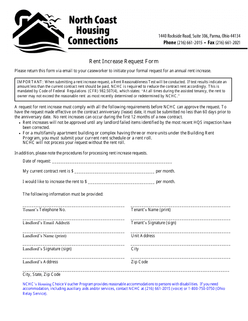 Rent Increase Request Form - City of Parma, Ohio Download Pdf