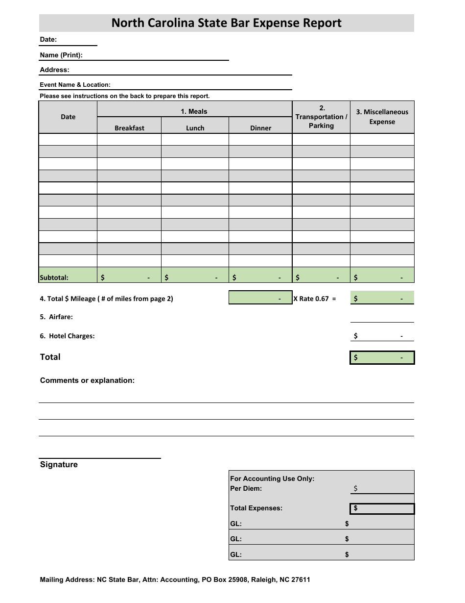 Expense Report - North Carolina, Page 1