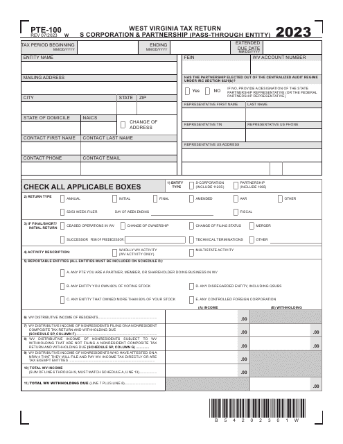 Form PTE-100 2023 Printable Pdf