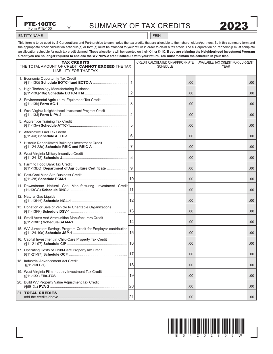 Form PTE-100 West Virginia Tax Return S Corporation  Partnership (Pass-Through Entity) - West Virginia, Page 6