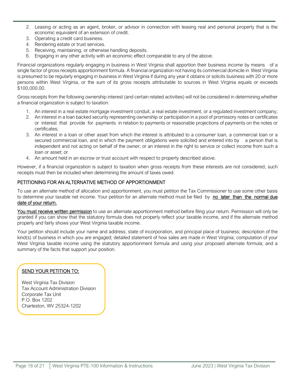 Download Instructions for Form PTE-100, PTE-100TC, PTE-100APT Schedule ...