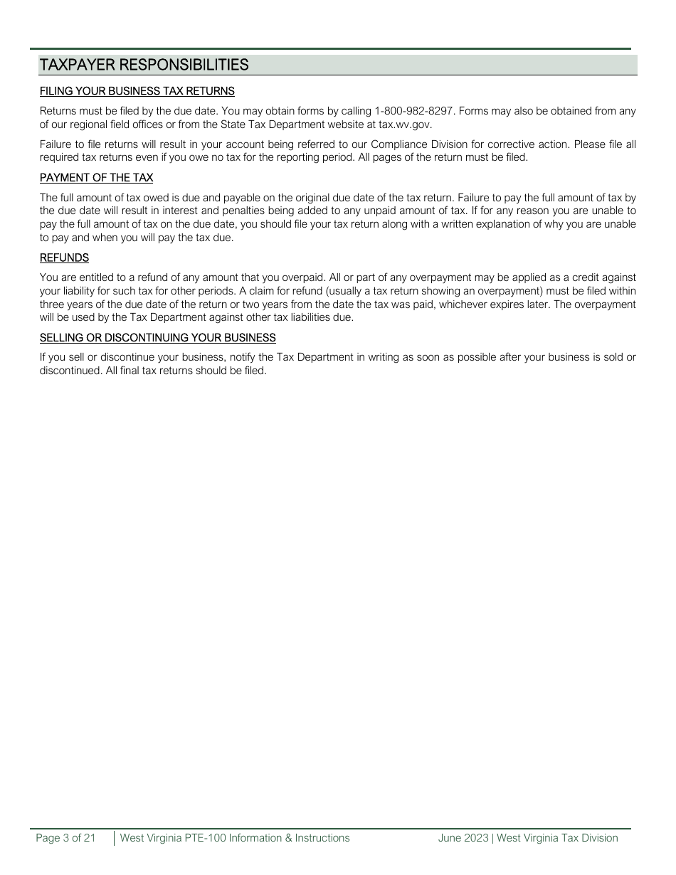 Instructions for Form PTE-100, PTE-100TC, PTE-100APT Schedule A, B, C, D, K-1, K-1C, NRW-2, SP - West Virginia, Page 3