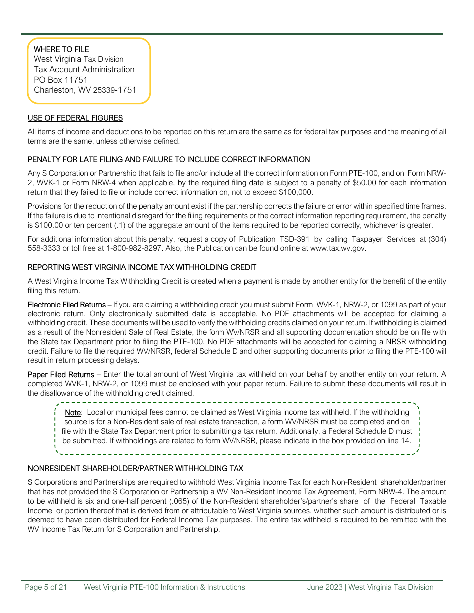 Download Instructions for Form PTE-100, PTE-100TC, PTE-100APT Schedule ...