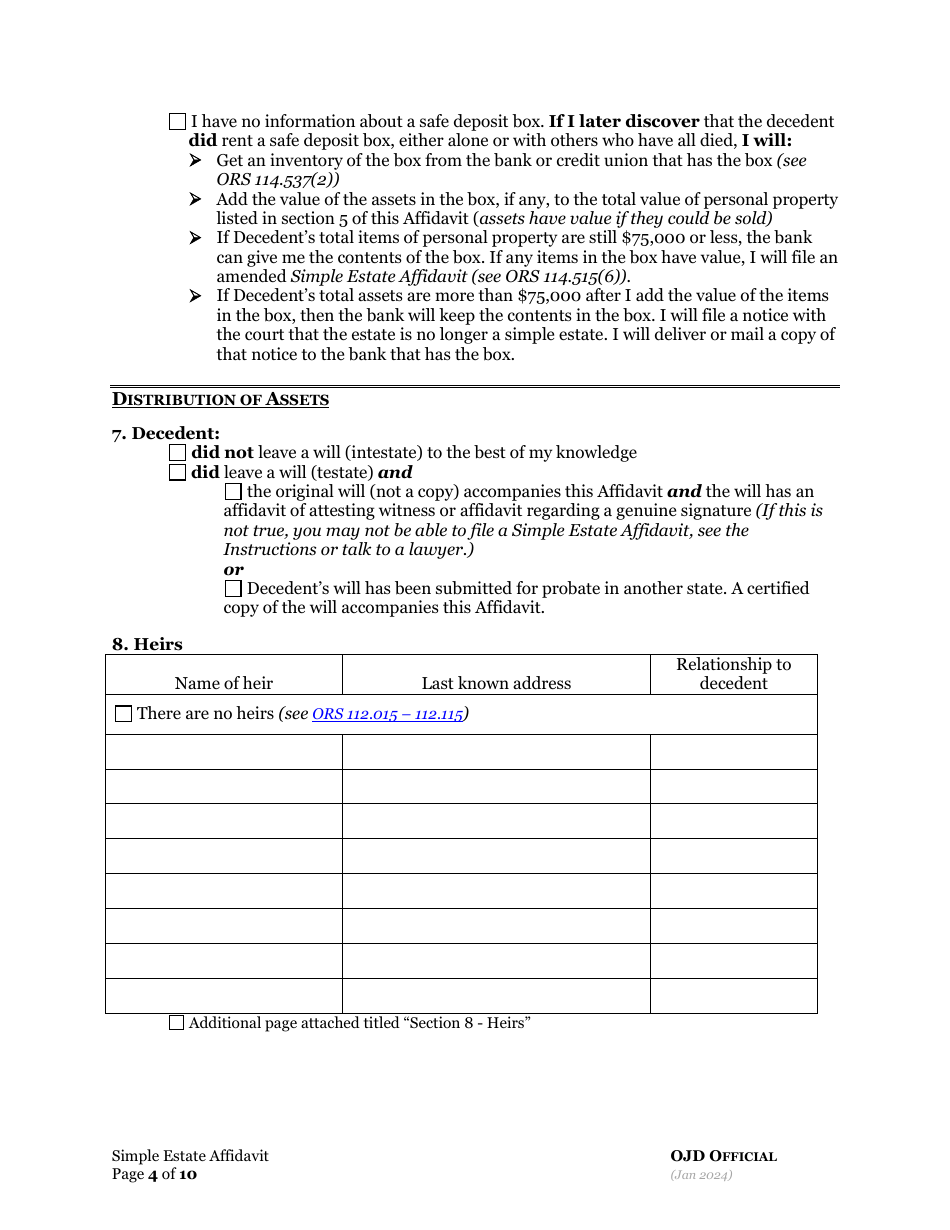 Simple Estate Affidavit - Oregon, Page 11