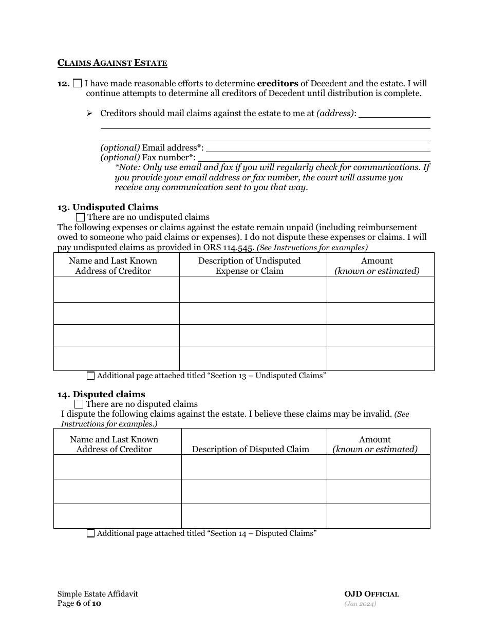 Simple Estate Affidavit - Oregon, Page 13