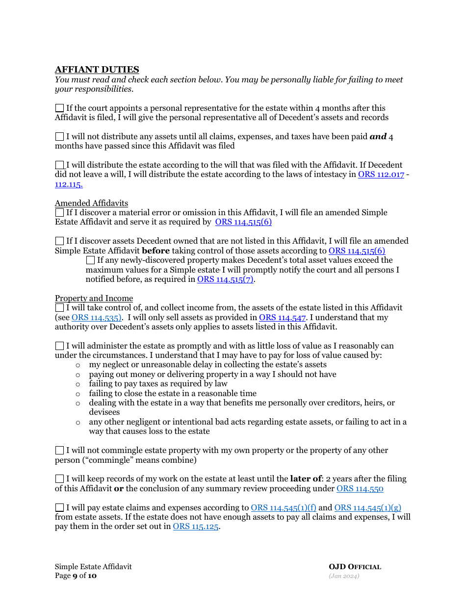 Simple Estate Affidavit - Oregon, Page 16