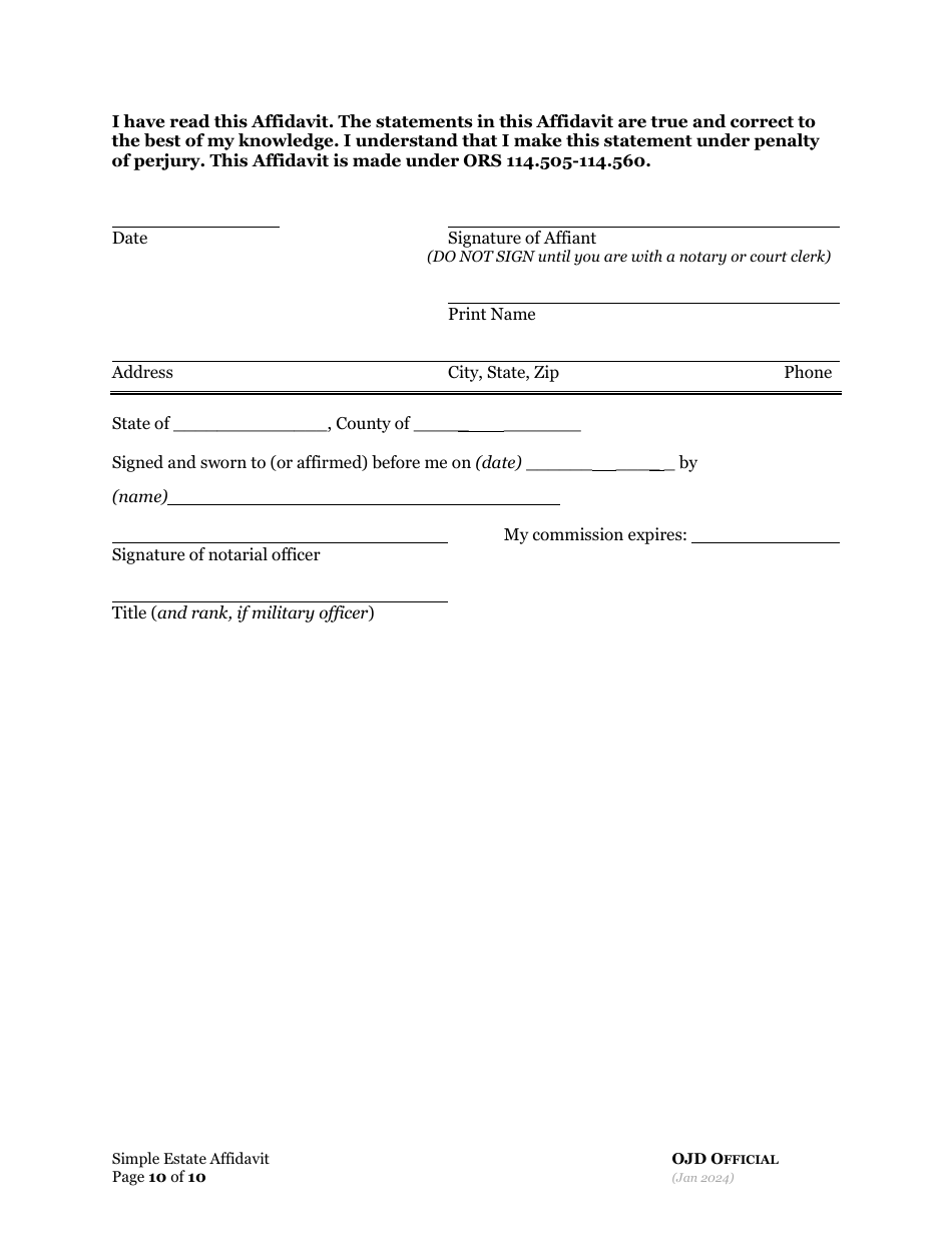 Simple Estate Affidavit - Oregon, Page 17