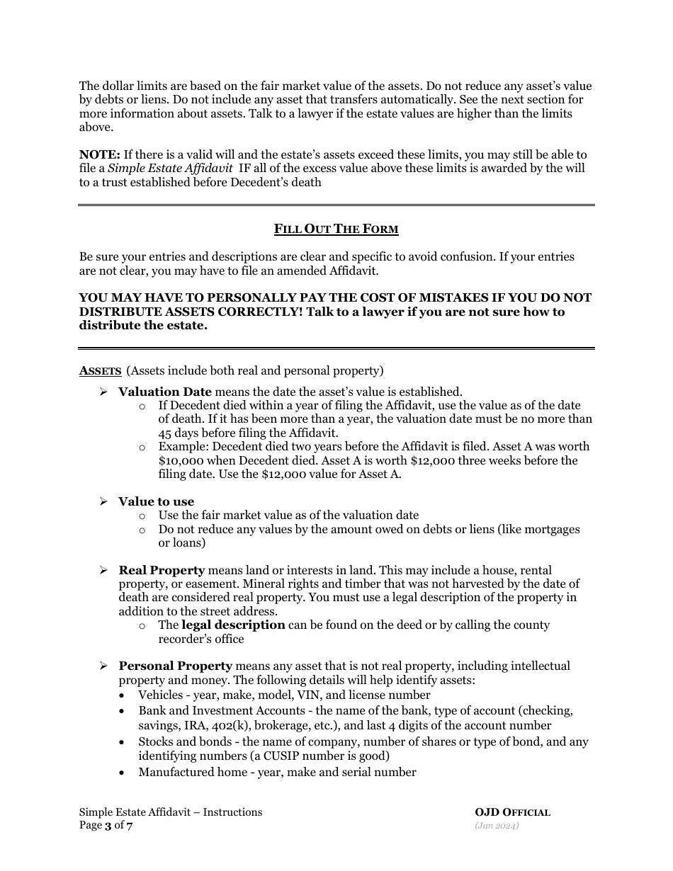 Simple Estate Affidavit - Oregon, Page 3