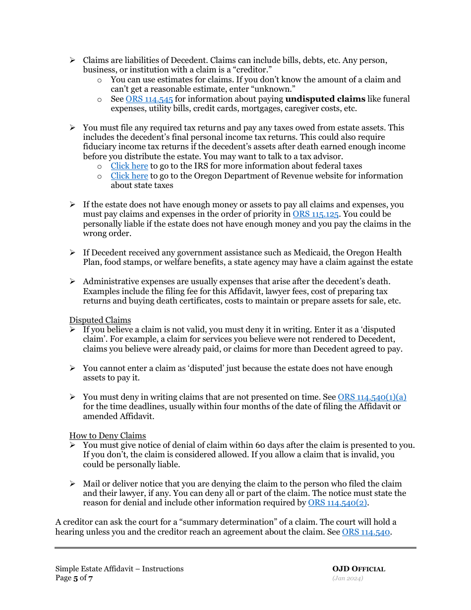 Simple Estate Affidavit - Oregon, Page 5