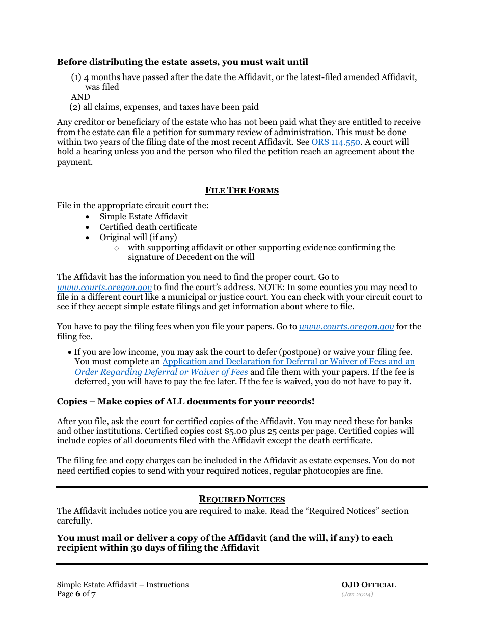 Simple Estate Affidavit - Oregon, Page 6