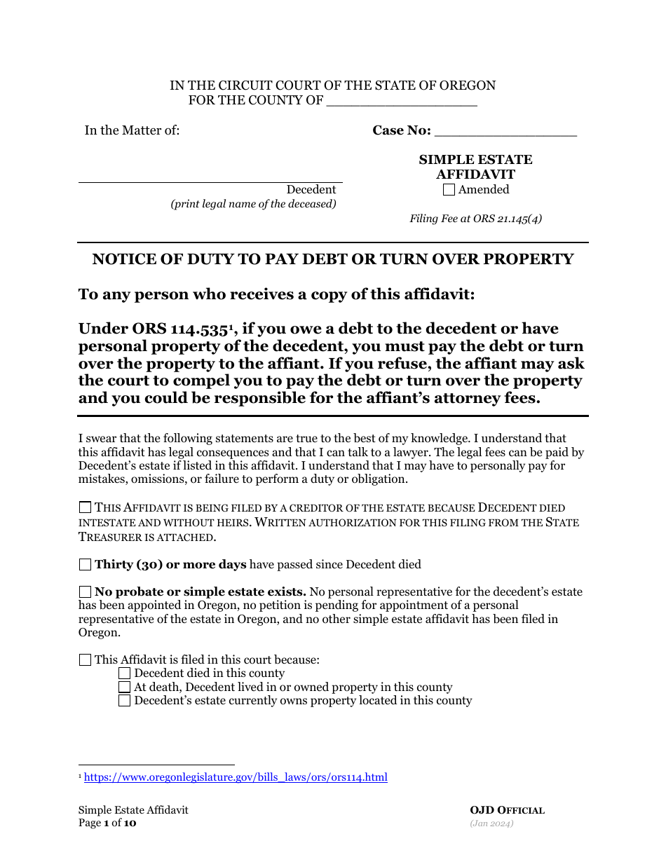 Simple Estate Affidavit - Oregon, Page 8