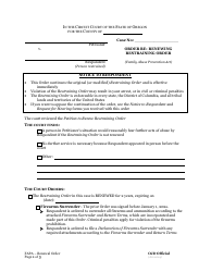 Document preview: Order Re: Renewing Restraining Order - Oregon