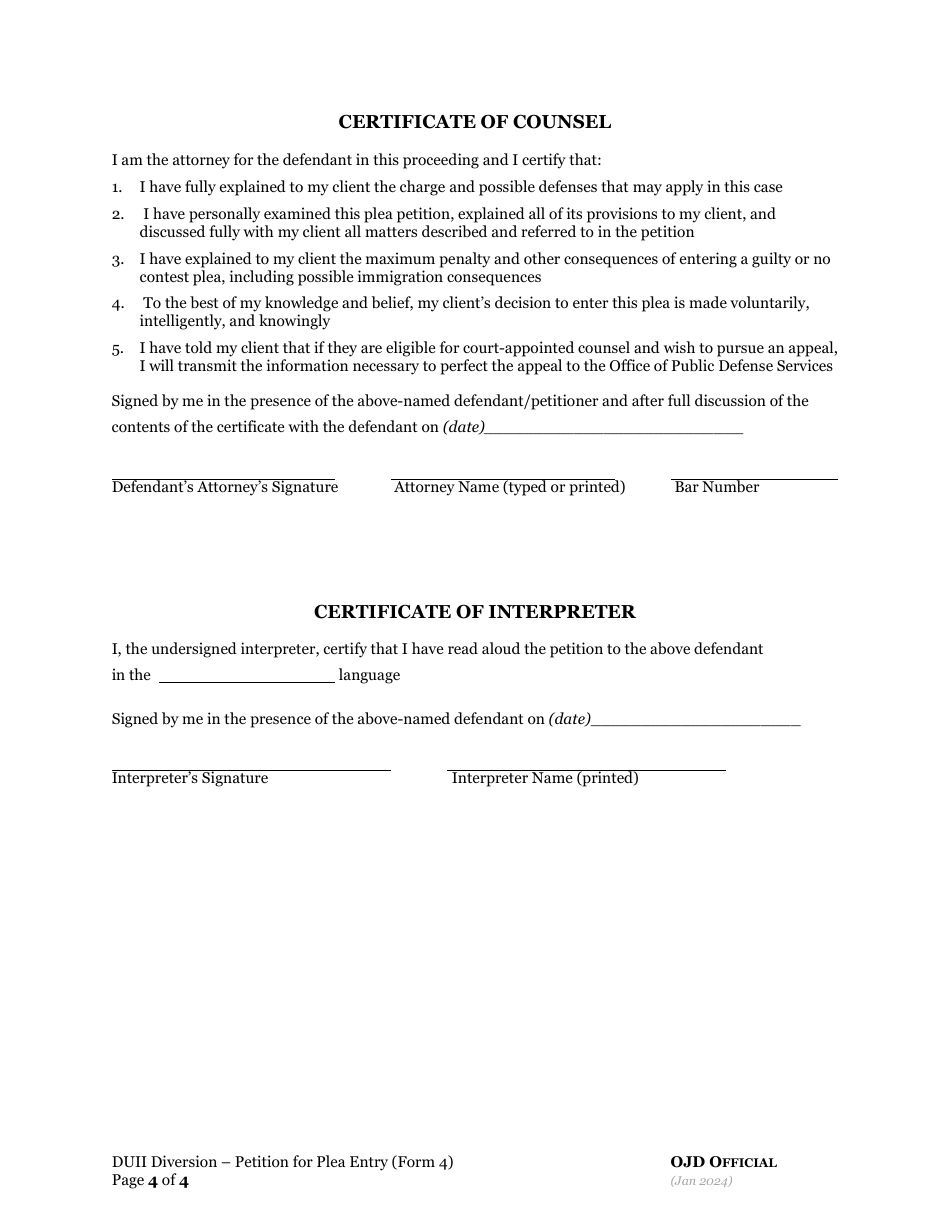 Form 4 Petition to Plead Guilty or No Contest - Oregon, Page 4