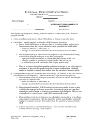 Document preview: Form 3 Defendant's Declaration of Eligibility - Duii Diversion - Oregon