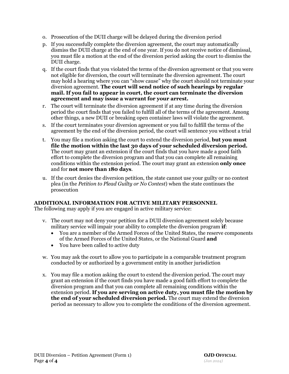 Form 1 Petition and Agreement - Duii Diversion - Oregon, Page 4