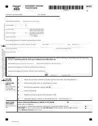 Document preview: Maryland Form 502 (COM/RAD-009) Resident Income Tax Return - Maryland, 2023