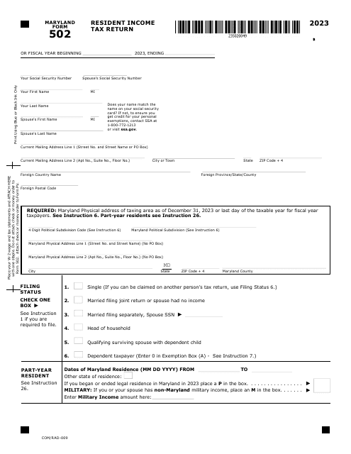 Maryland Form 502 (COM/RAD-009) 2023 Printable Pdf