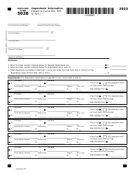 Document preview: Maryland Form 502B (COM/RAD-026) Dependents' Information - Maryland, 2023