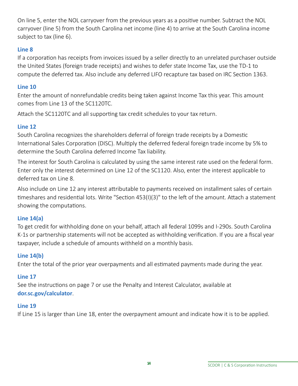 Instructions for Form SC1120, SC1120S - South Carolina, Page 16