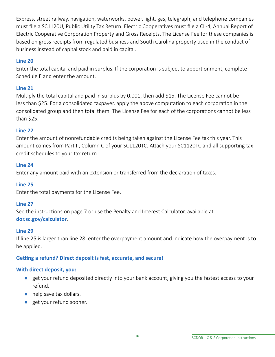 Instructions for Form SC1120, SC1120S - South Carolina, Page 18
