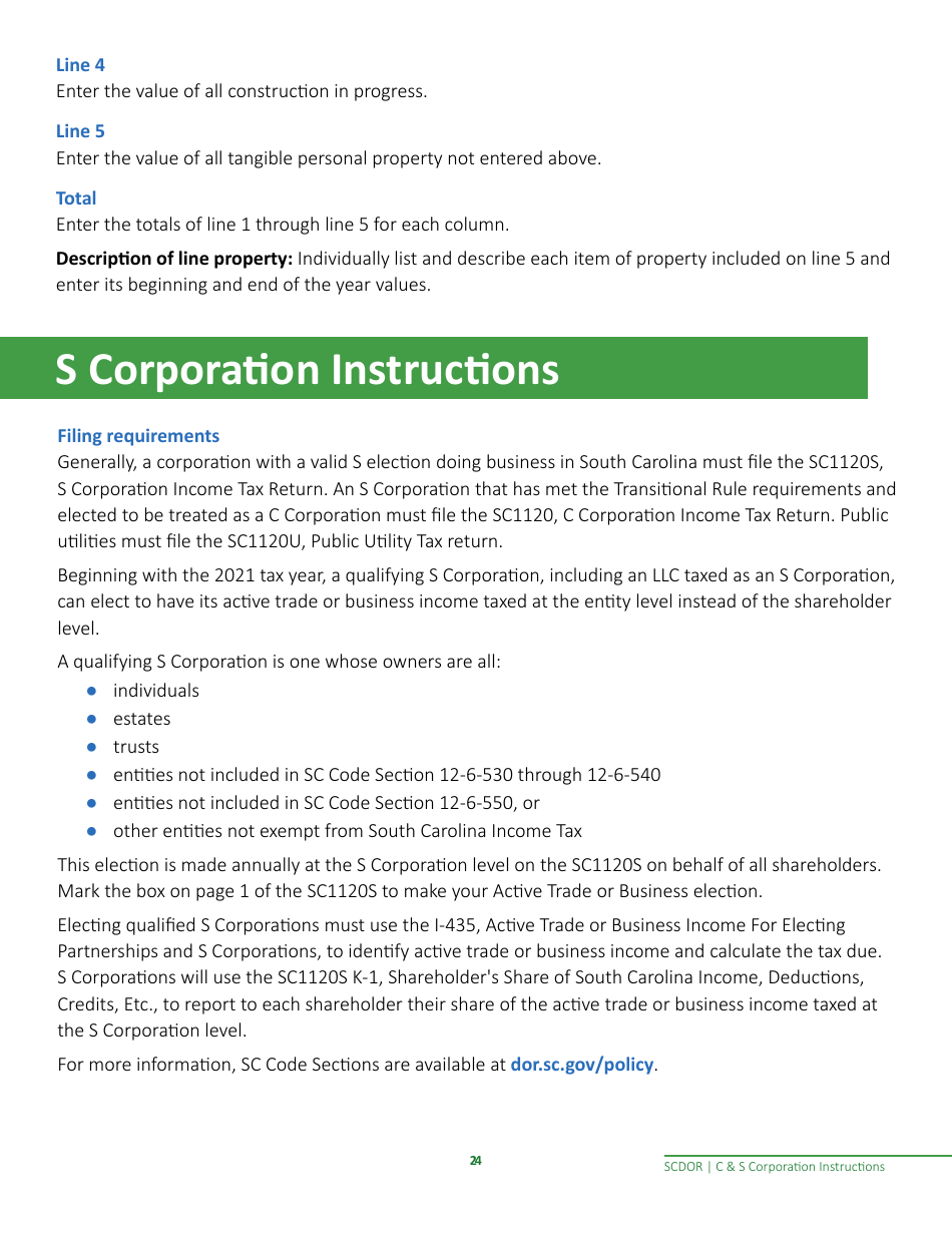 Instructions for Form SC1120, SC1120S - South Carolina, Page 26