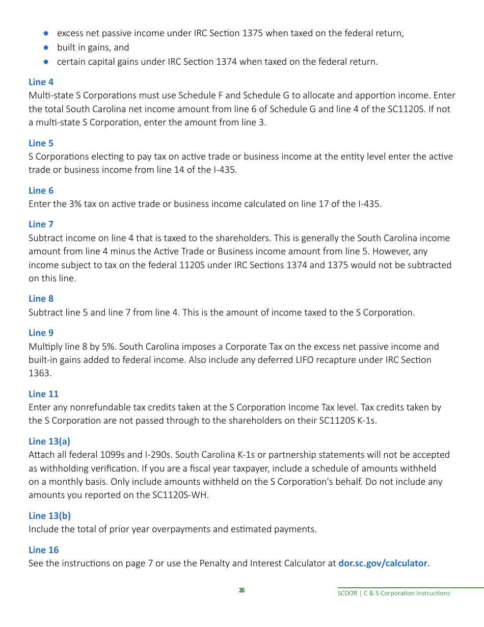 Instructions for Form SC1120, SC1120S - South Carolina, Page 28
