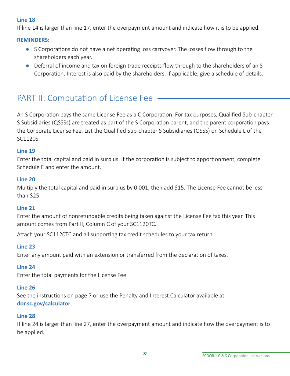 Instructions for Form SC1120, SC1120S - South Carolina, Page 29