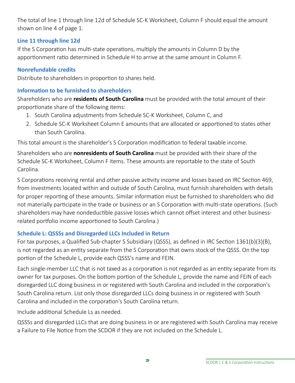Instructions for Form SC1120, SC1120S - South Carolina, Page 31