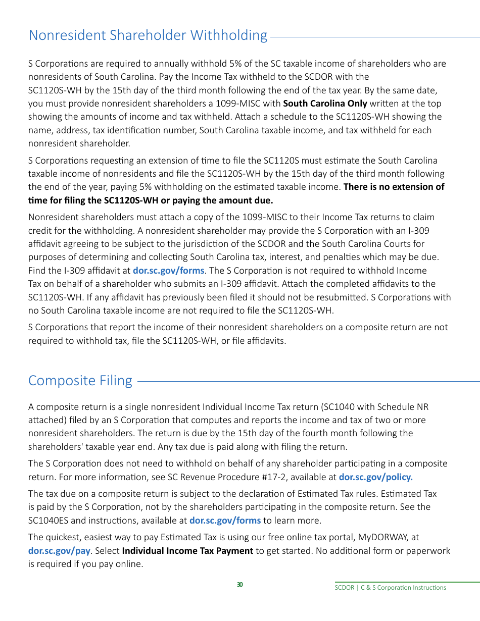 Instructions for Form SC1120, SC1120S - South Carolina, Page 32