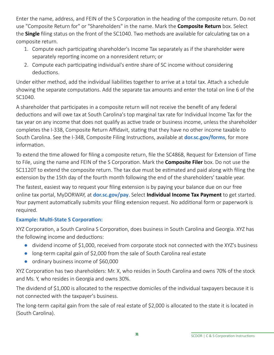 Instructions for Form SC1120, SC1120S - South Carolina, Page 33