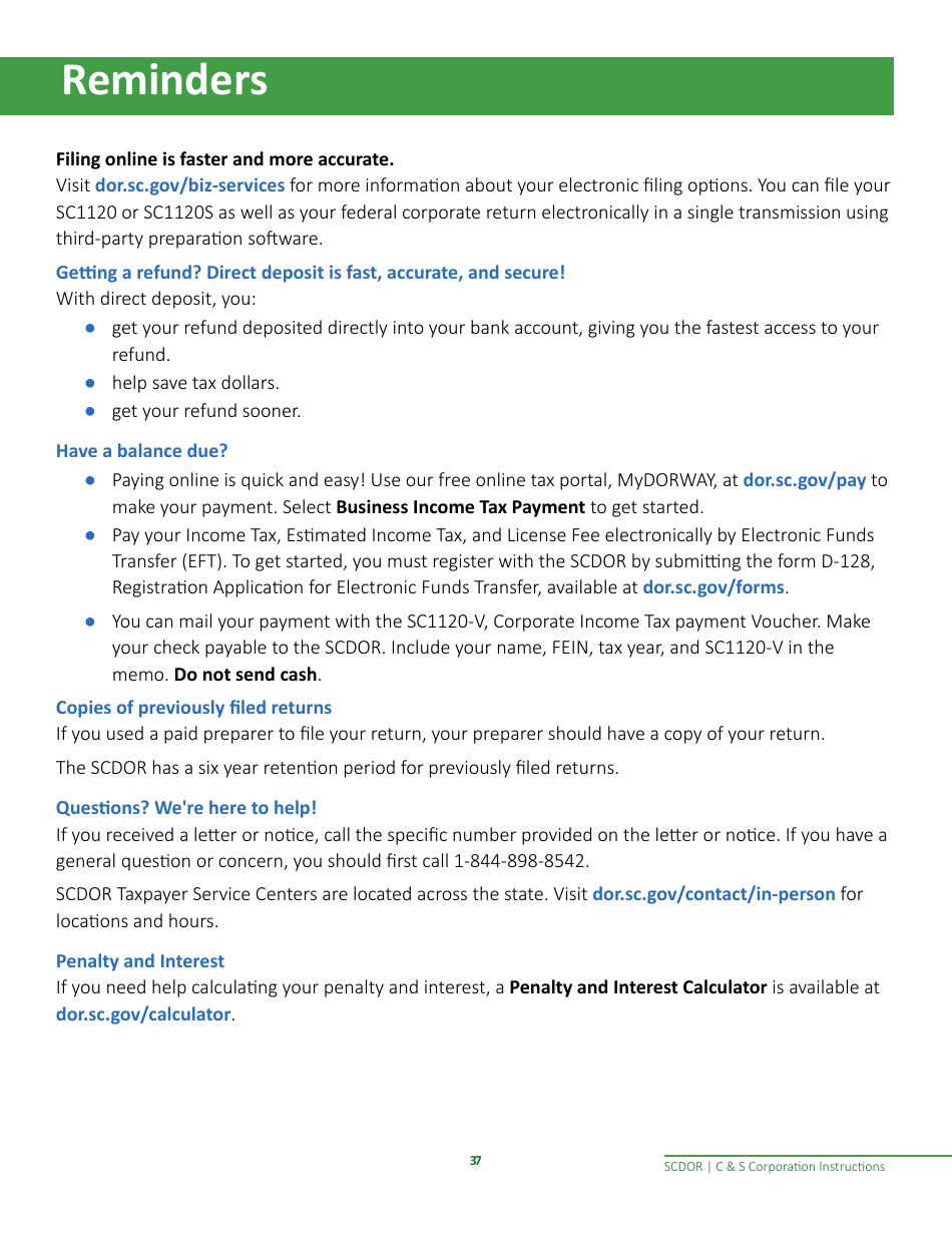 Instructions for Form SC1120, SC1120S - South Carolina, Page 39