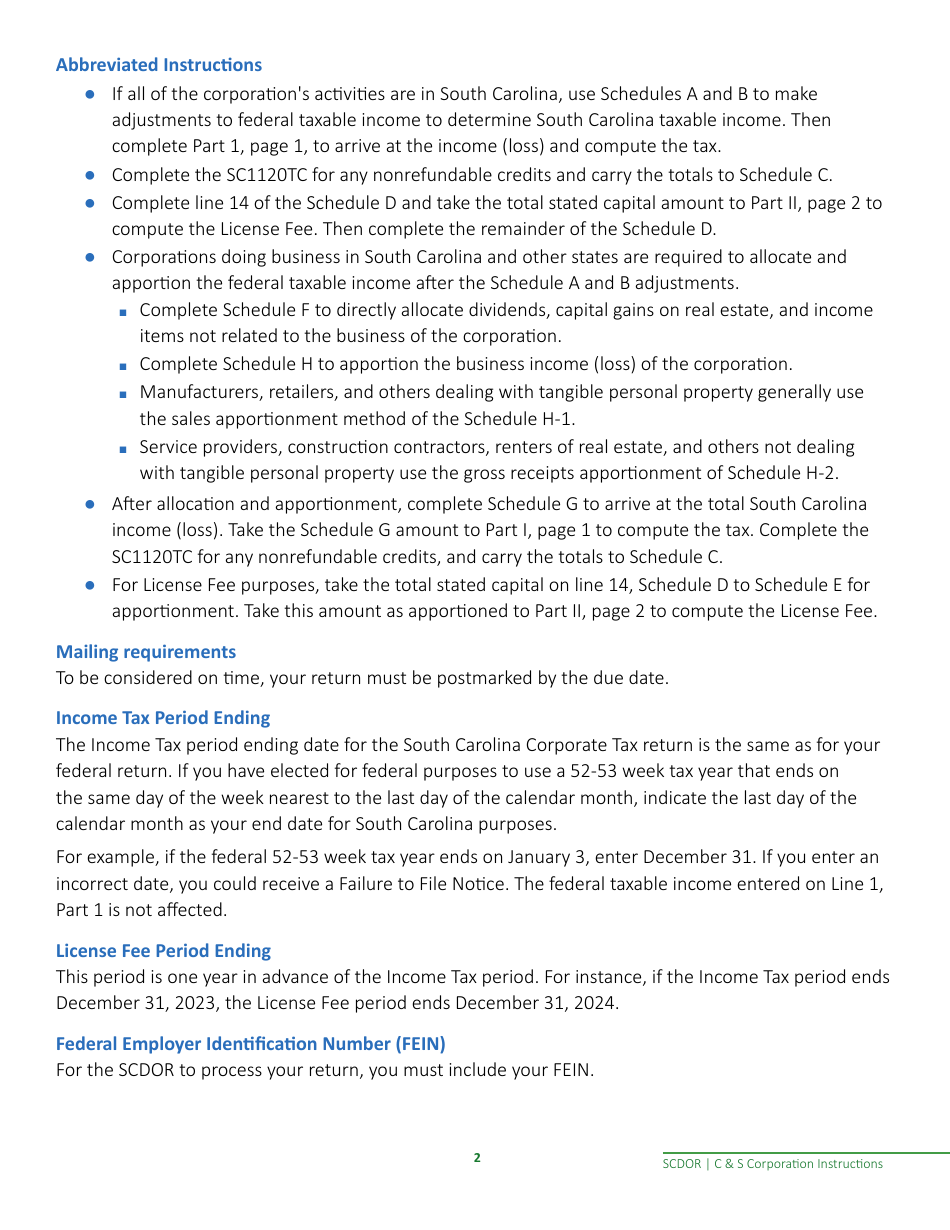 Instructions for Form SC1120, SC1120S - South Carolina, Page 4