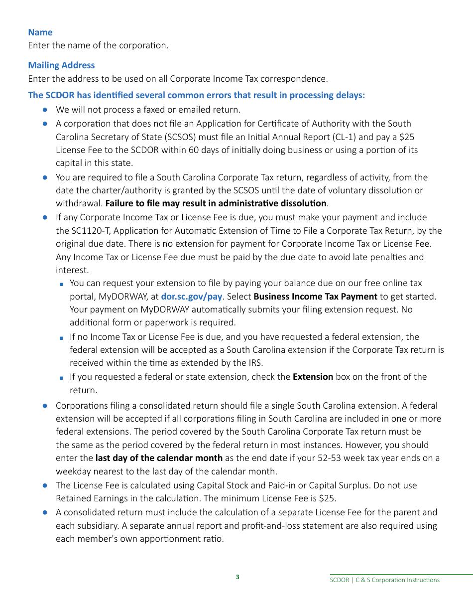 Instructions for Form SC1120, SC1120S - South Carolina, Page 5