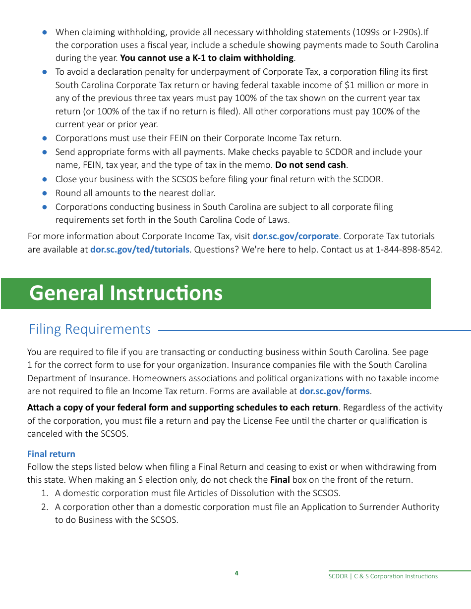 Instructions for Form SC1120, SC1120S - South Carolina, Page 6