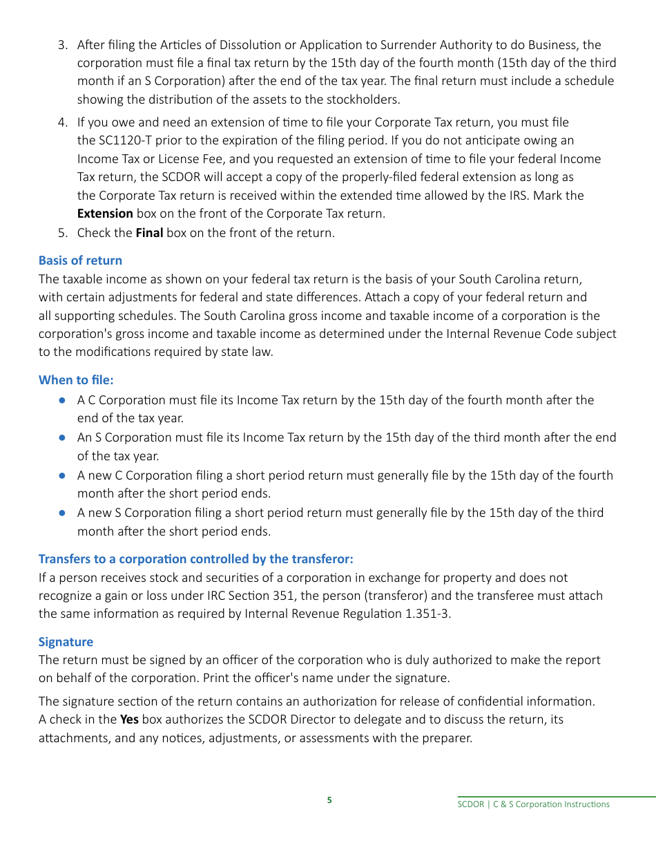 Instructions for Form SC1120, SC1120S - South Carolina, Page 7